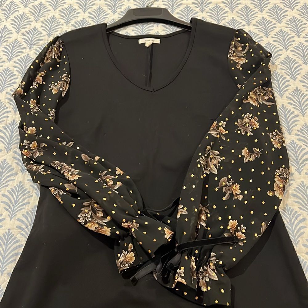 Maurices black dress with sheer floral sleeves and bows size Medium - Picture 2 of 8